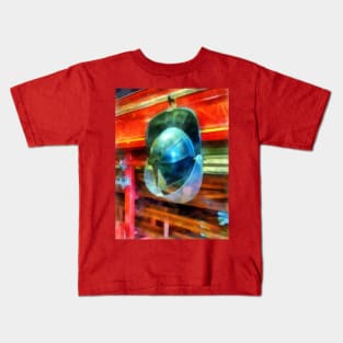 Helmet Hanging on Fire Truck Kids T-Shirt